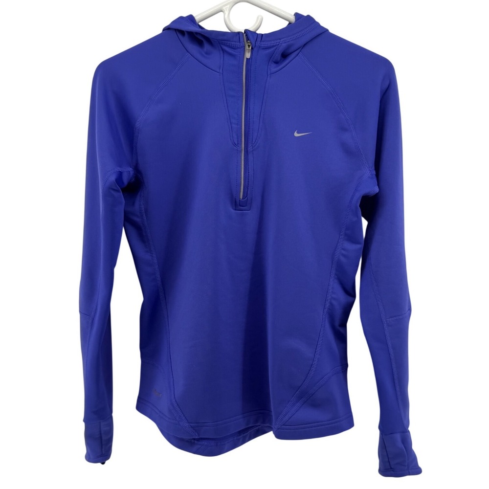 Nike Fit Dry Womens Royal Blue Quarter Zip Hooded Running Top Small 272582-541
